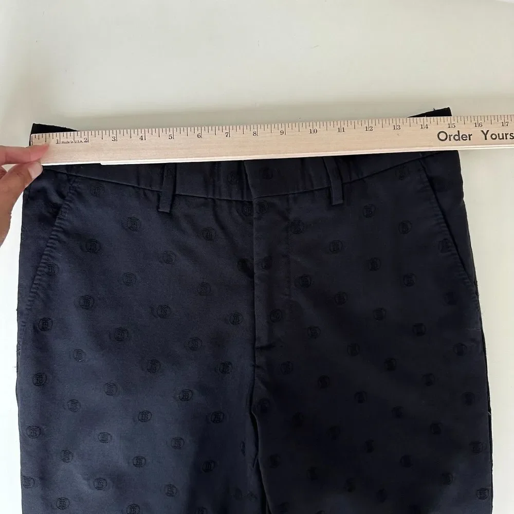 Burberry London Trousers Mens 30 x 28 Wool Monogram Embroidered‎ Jacquard Navy